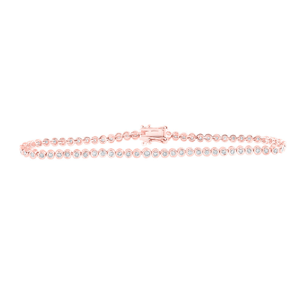 10K Rose Gold Womens Round Diamond Tennis Bracelet 7/8 Cttw