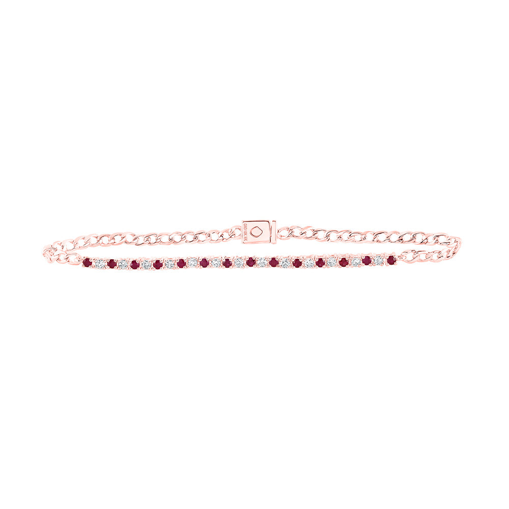 10K Rose Gold Womens Round Ruby Diamond Tennis Bracelet 1 Cttw