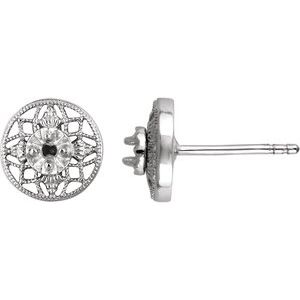 14K White Gold Round 2 Mm Stud Earring Mounting