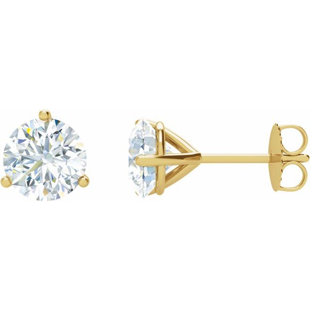 14K Yellow Or White Gold Or Platinum Round Friction 3-Prong Polished Natural Diamond Stud Earrings