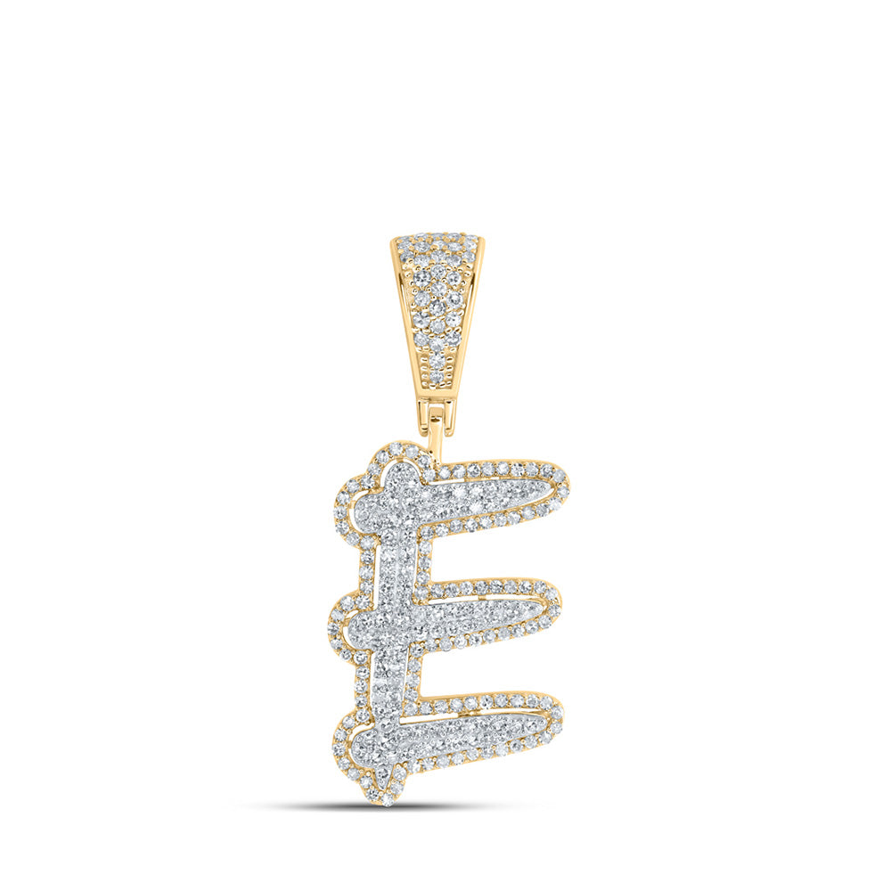 10K Two-tone Gold Mens Round Diamond Initial Letter Charm Pendant