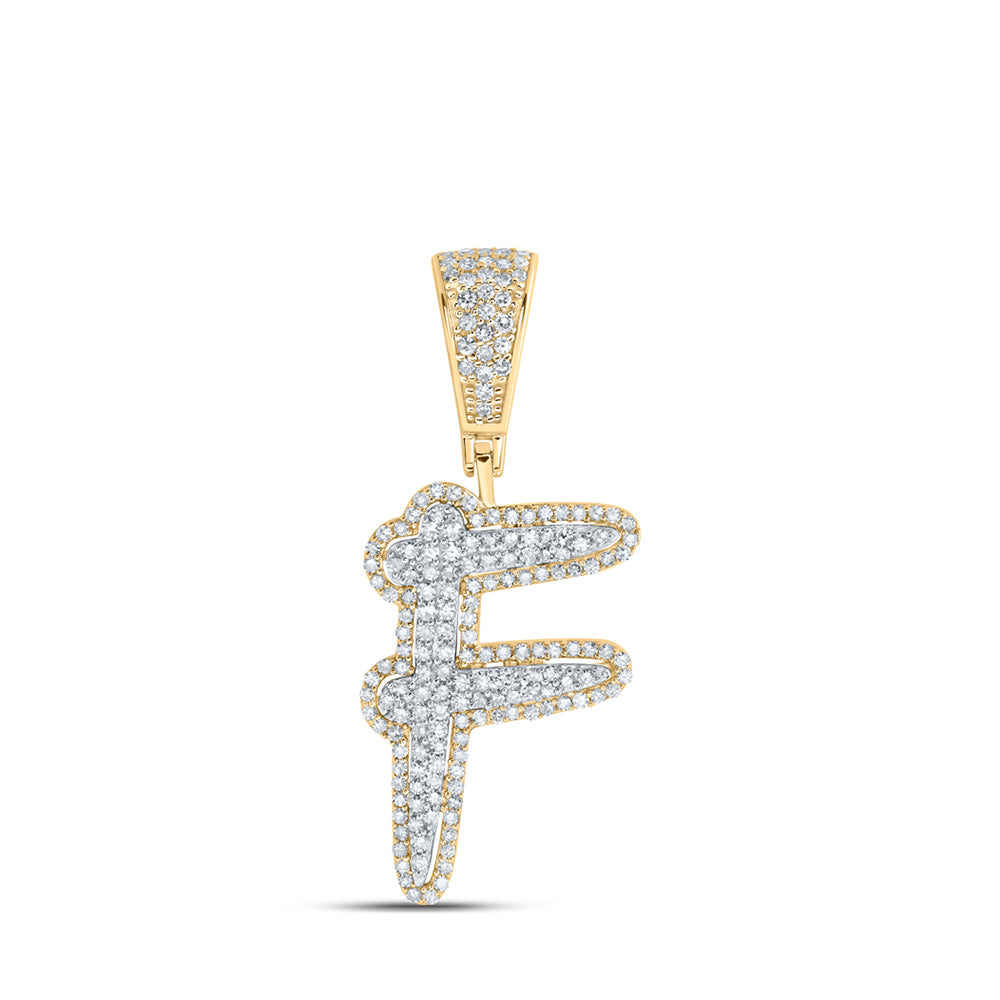 10K Two-tone Gold Mens Round Diamond Initial Letter Charm Pendant