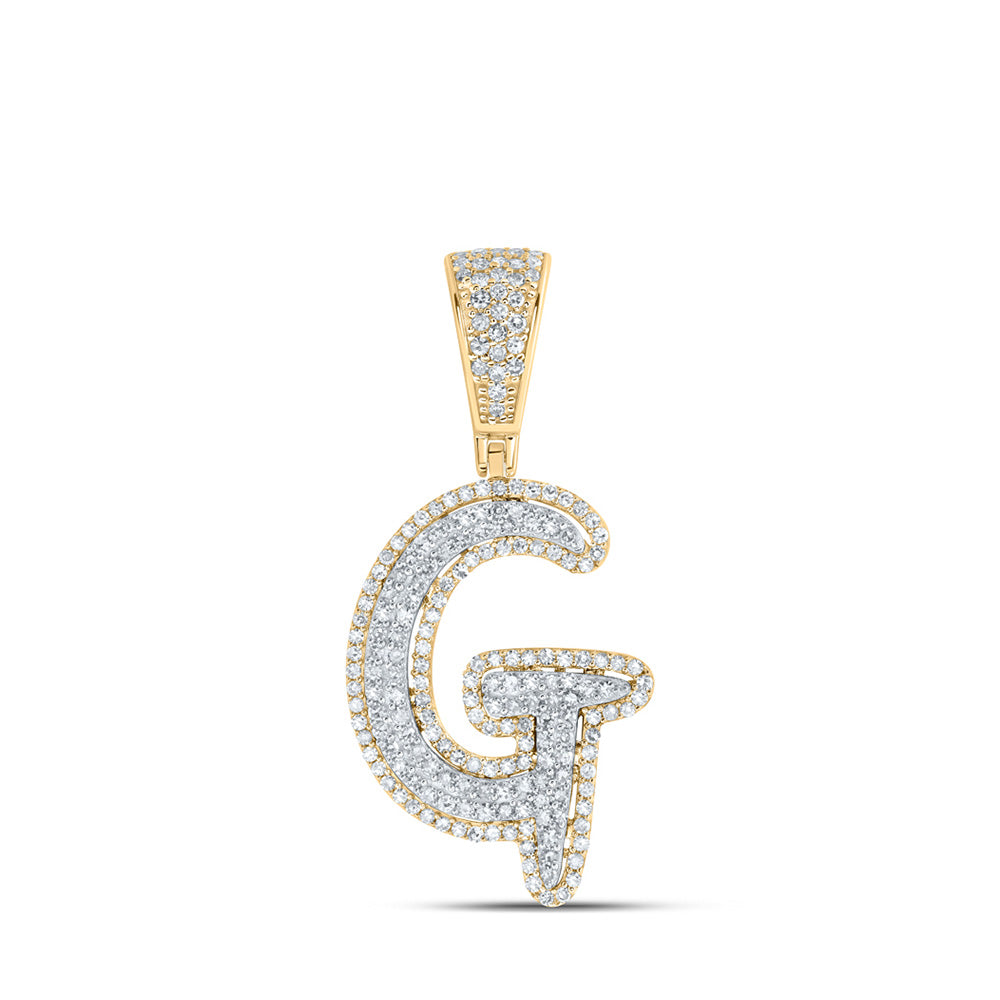 10K Two-tone Gold Mens Round Diamond Initial Letter Charm Pendant