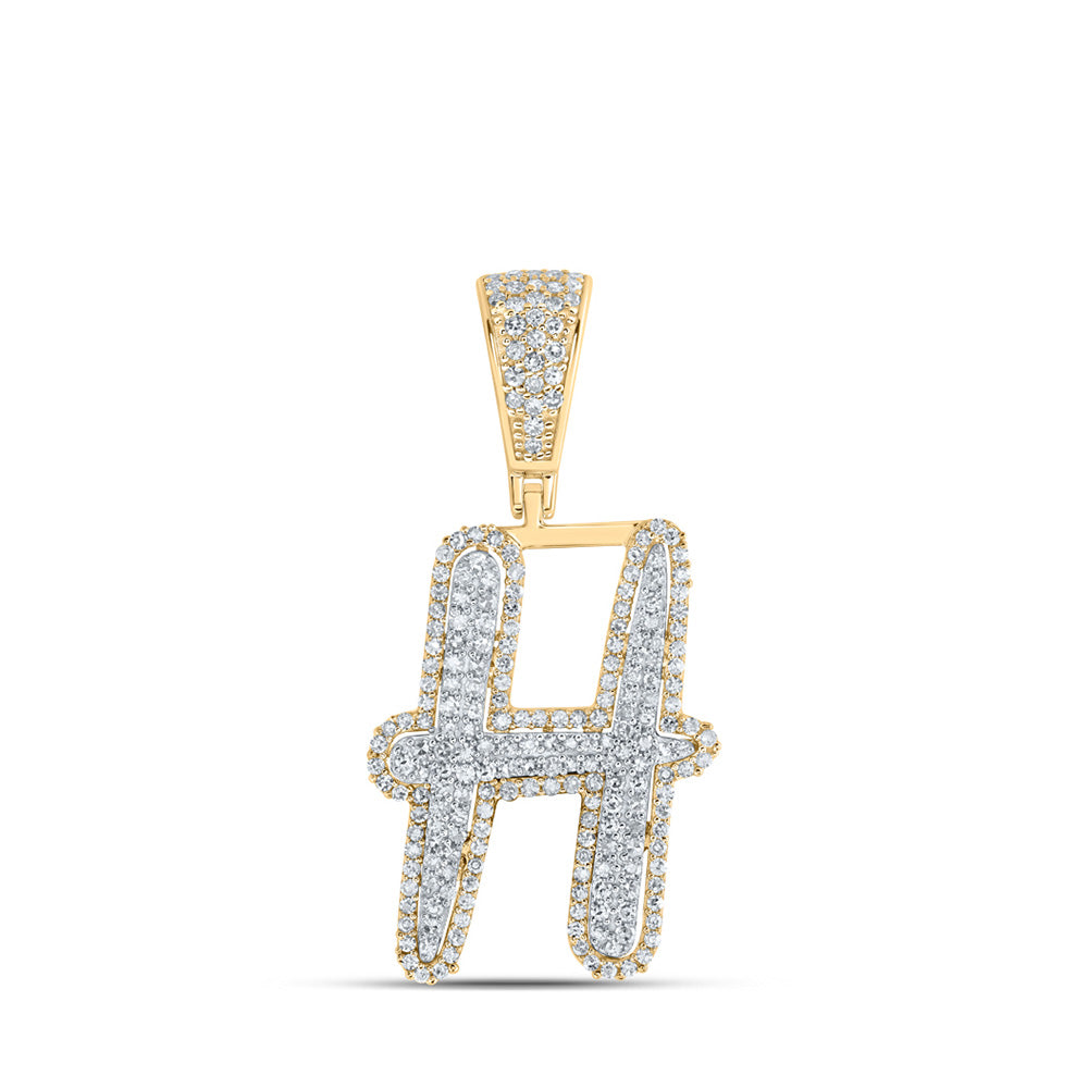 10K Two-tone Gold Mens Round Diamond Initial Letter Charm Pendant