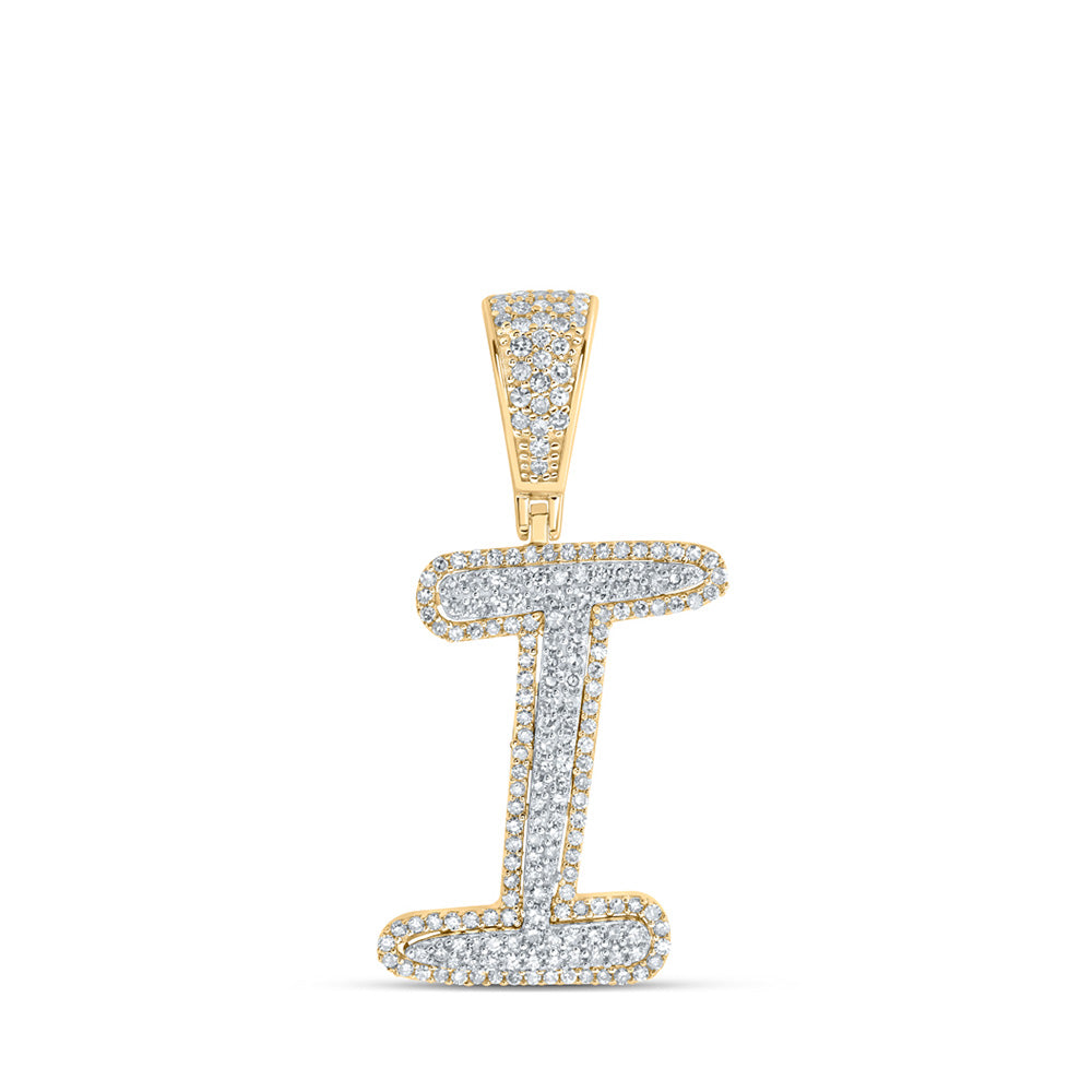 10K Two-tone Gold Mens Round Diamond Initial Letter Charm Pendant