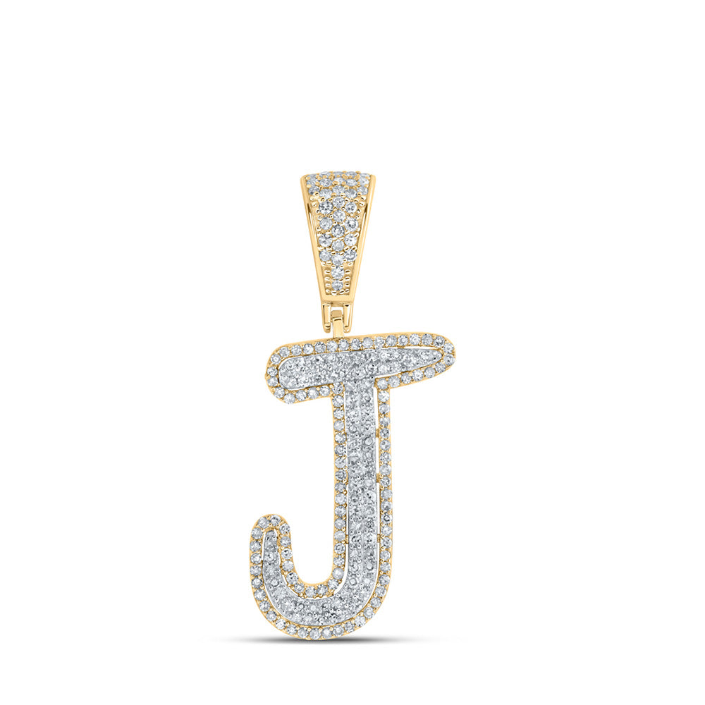 10K Two-tone Gold Mens Round Diamond Initial Letter Charm Pendant