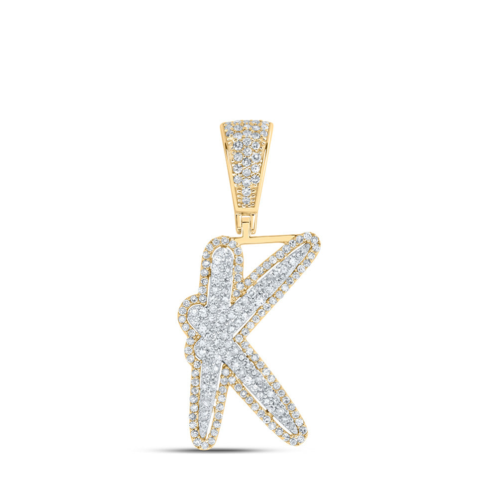 10K Two-tone Gold Mens Round Diamond Initial Letter Charm Pendant