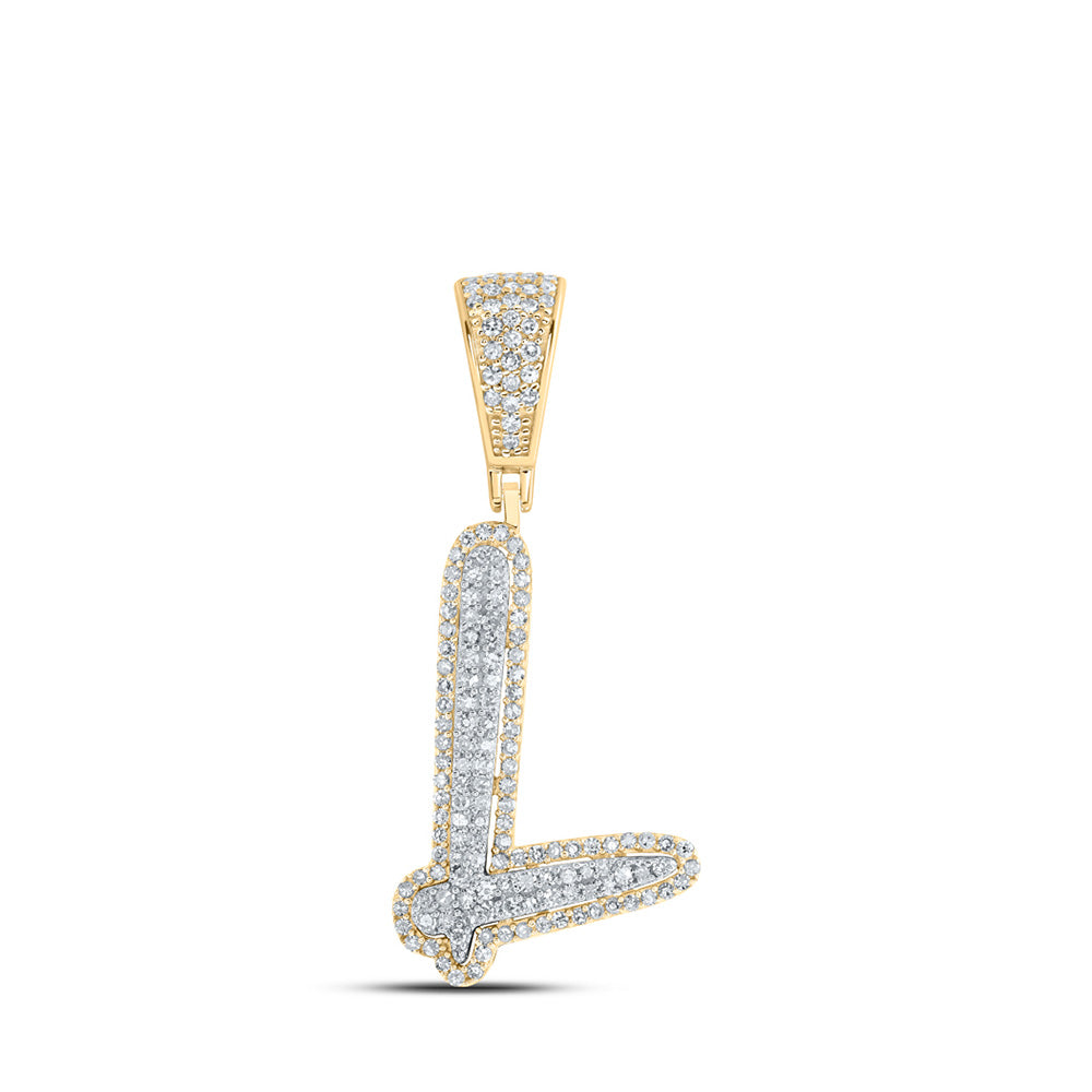 10K Two-tone Gold Mens Round Diamond Initial Letter Charm Pendant