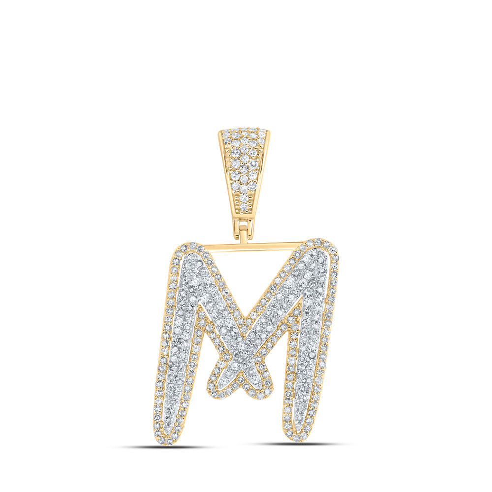 10K Two-tone Gold Mens Round Diamond Initial Letter Charm Pendant