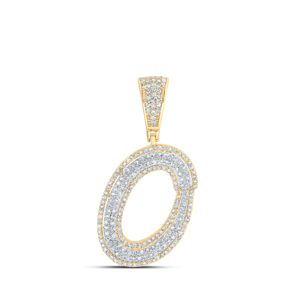 10K Two-tone Gold Mens Round Diamond Initial Letter Charm Pendant