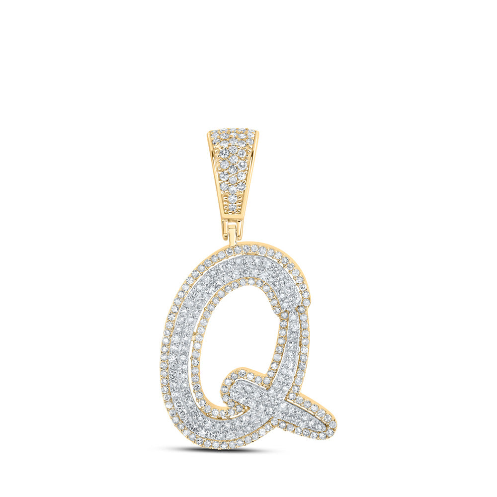 10K Two-tone Gold Mens Round Diamond Initial Letter Charm Pendant