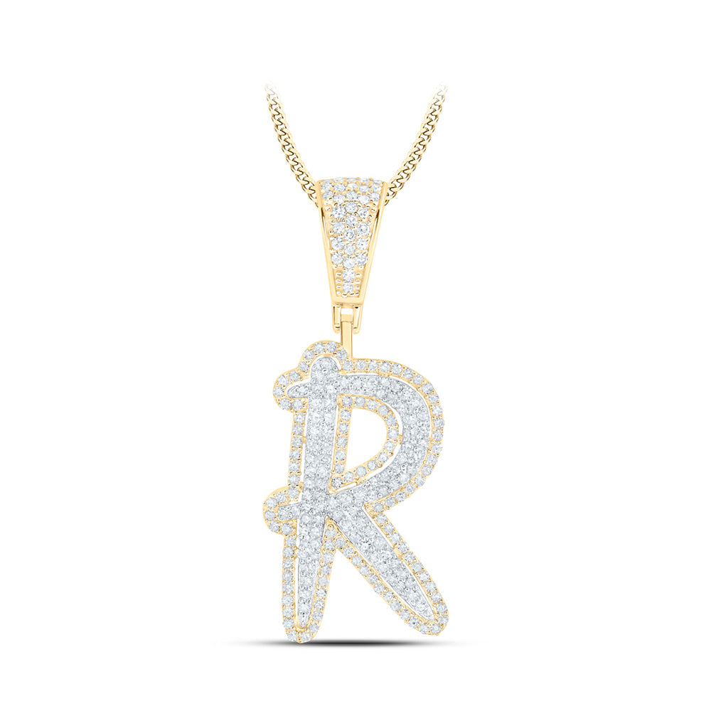 10K Two-tone Gold Mens Round Diamond Initial Letter Charm Pendant