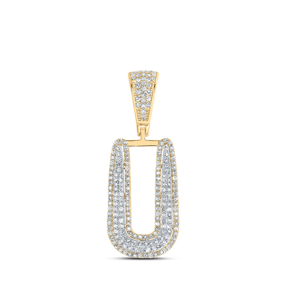 10K Two-tone Gold Mens Round Diamond Initial Letter Charm Pendant