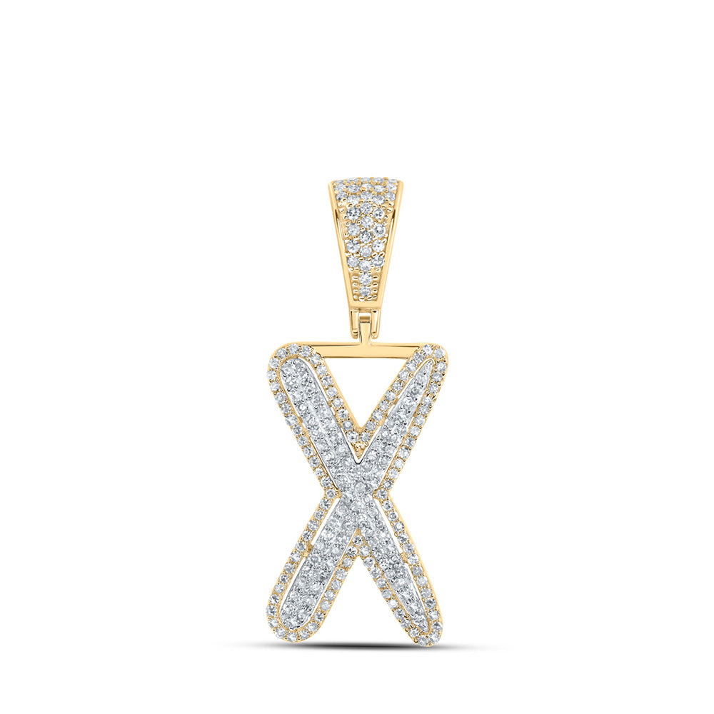 10K Two-tone Gold Mens Round Diamond Initial Letter Charm Pendant