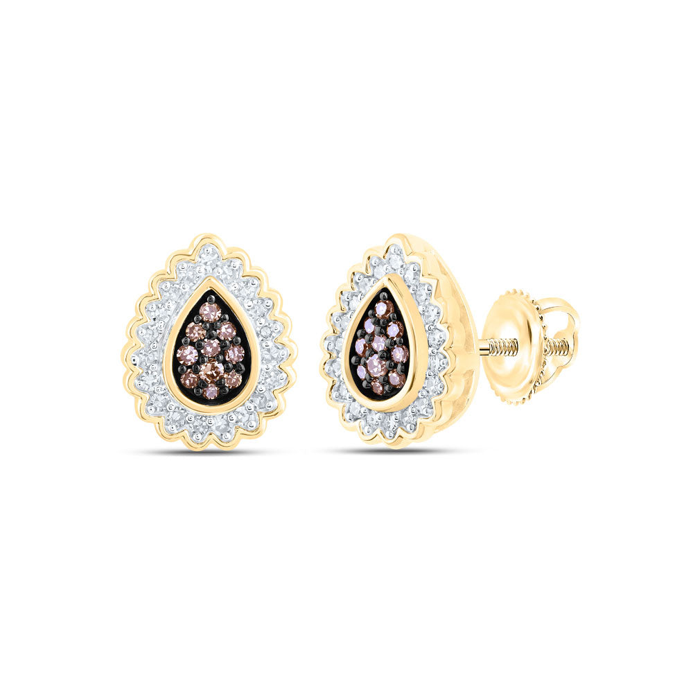 10K Yellow Or Rose Gold Womens Round Brown Diamond Teardrop Earrings