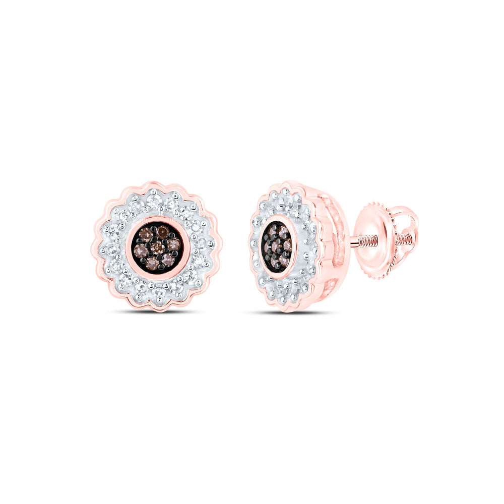 10K Yellow Or Rose Gold Womens Round Brown Diamond Circle Earrings