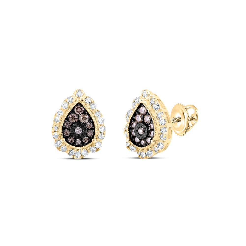 10K Yellow Or Rose Gold Womens Round Brown Diamond Teardrop Earrings