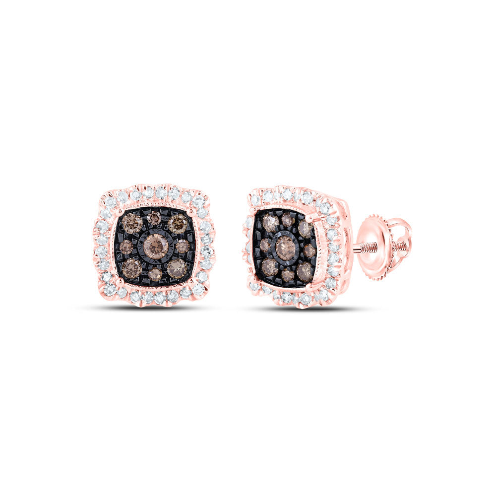 10K Yellow Or Rose Gold Womens Round Brown Diamond Square Earrings
