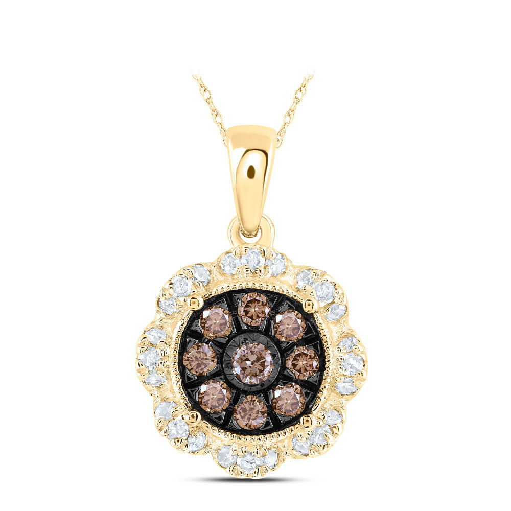 10K Yellow Or Rose Gold Womens Round Brown Diamond Cluster Pendant