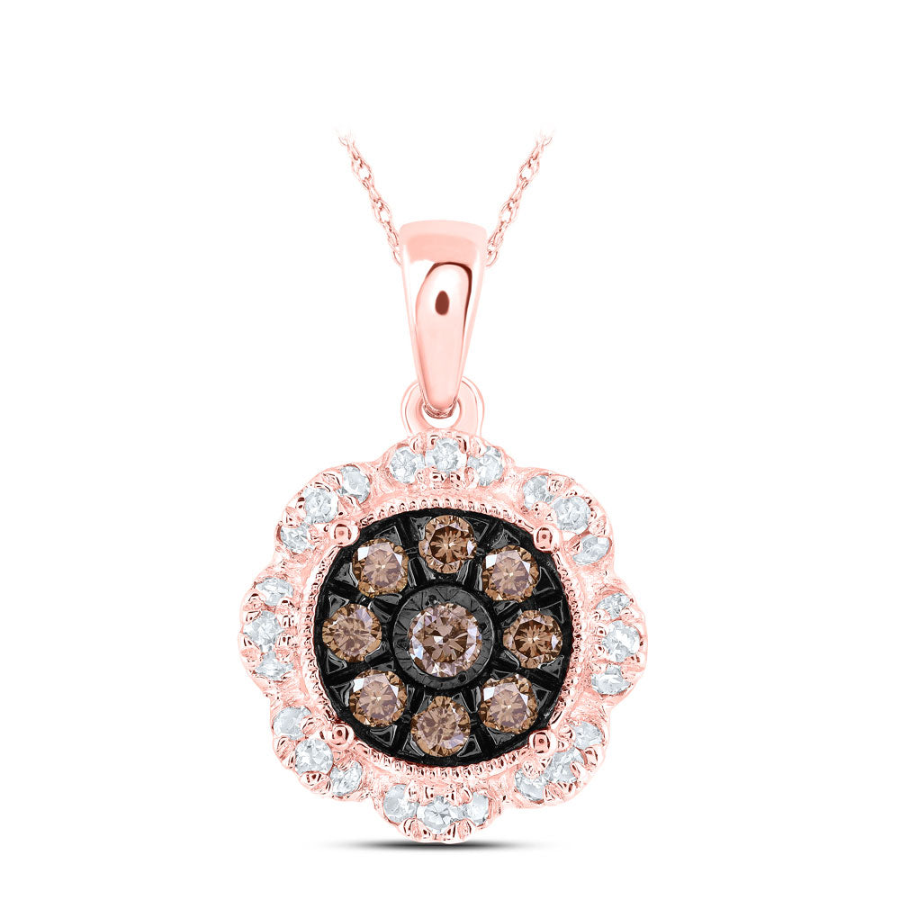 10K Yellow Or Rose Gold Womens Round Brown Diamond Cluster Pendant