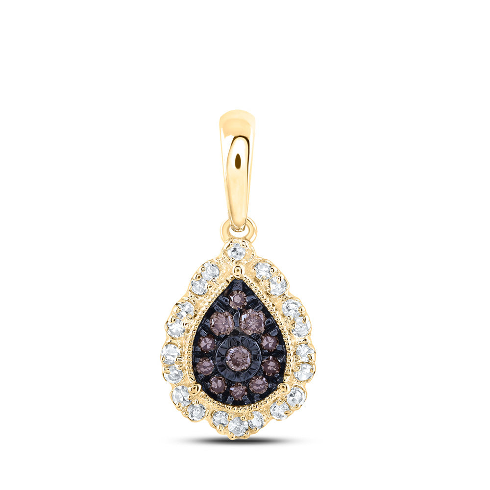 10K Yellow Or Rose Gold Womens Round Brown Diamond Teardrop Pendant