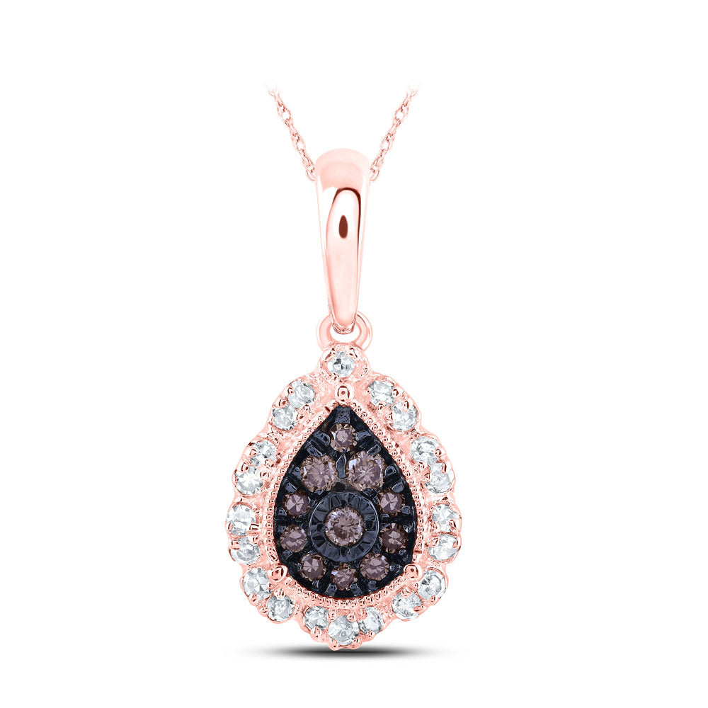 10K Yellow Or Rose Gold Womens Round Brown Diamond Teardrop Pendant