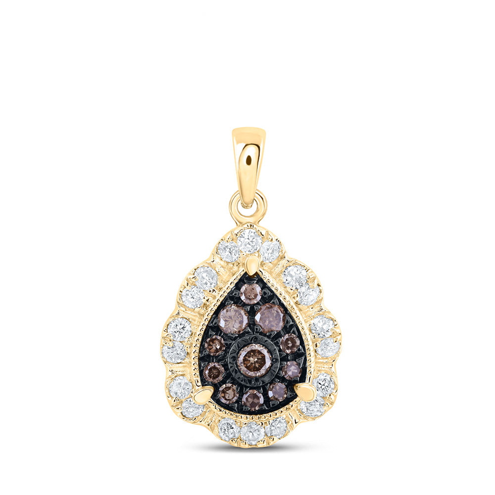 10K Yellow Or Rose Gold Womens Round Brown Diamond Teardrop Pendant
