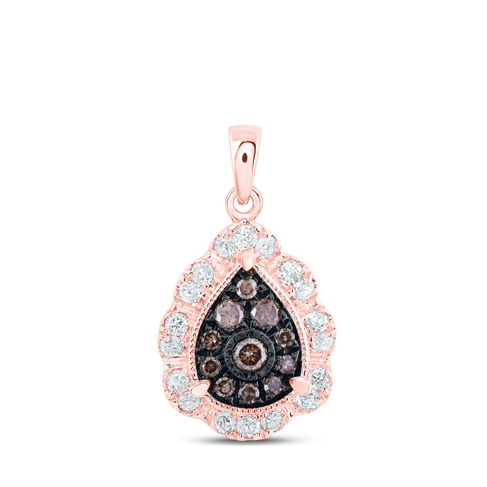 10K Yellow Or Rose Gold Womens Round Brown Diamond Teardrop Pendant