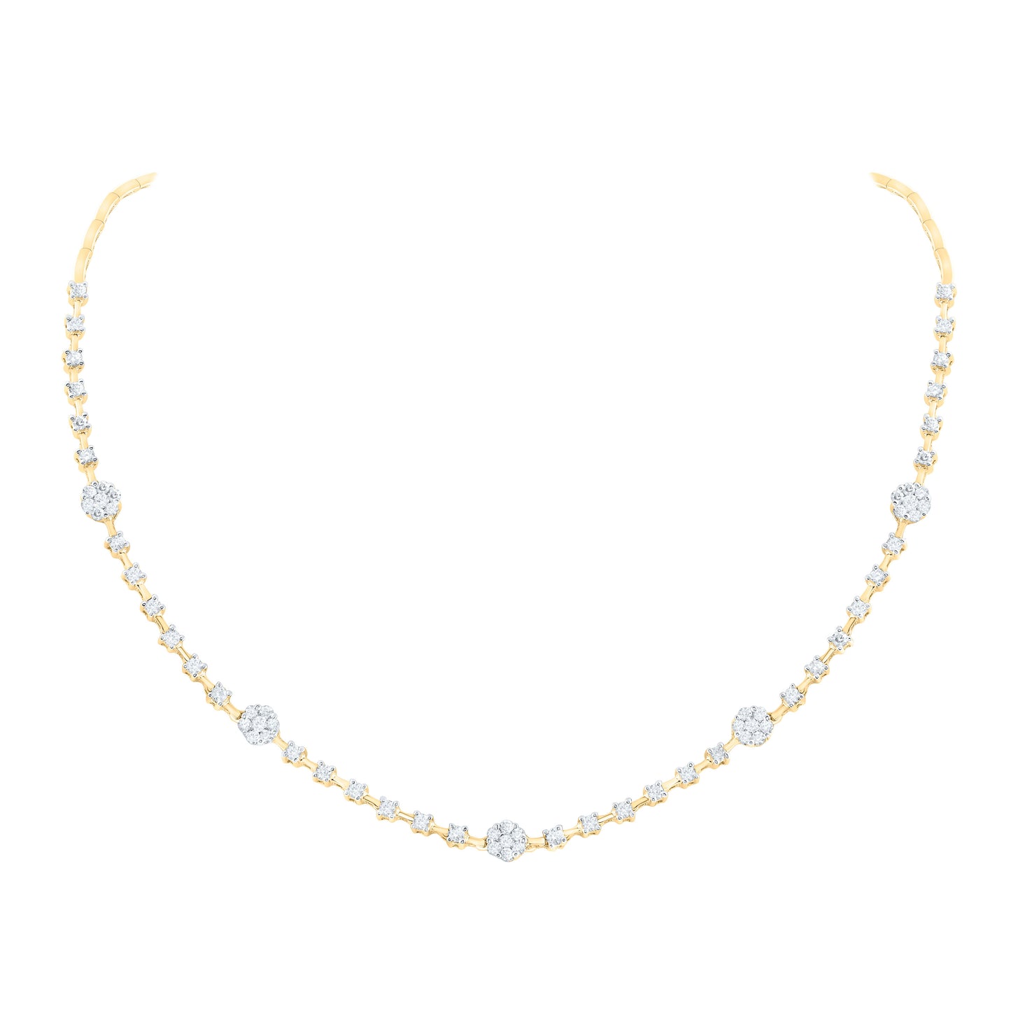14K White Or Yellow Gold Womens Round Diamond 16-inch Flower Cluster Necklace