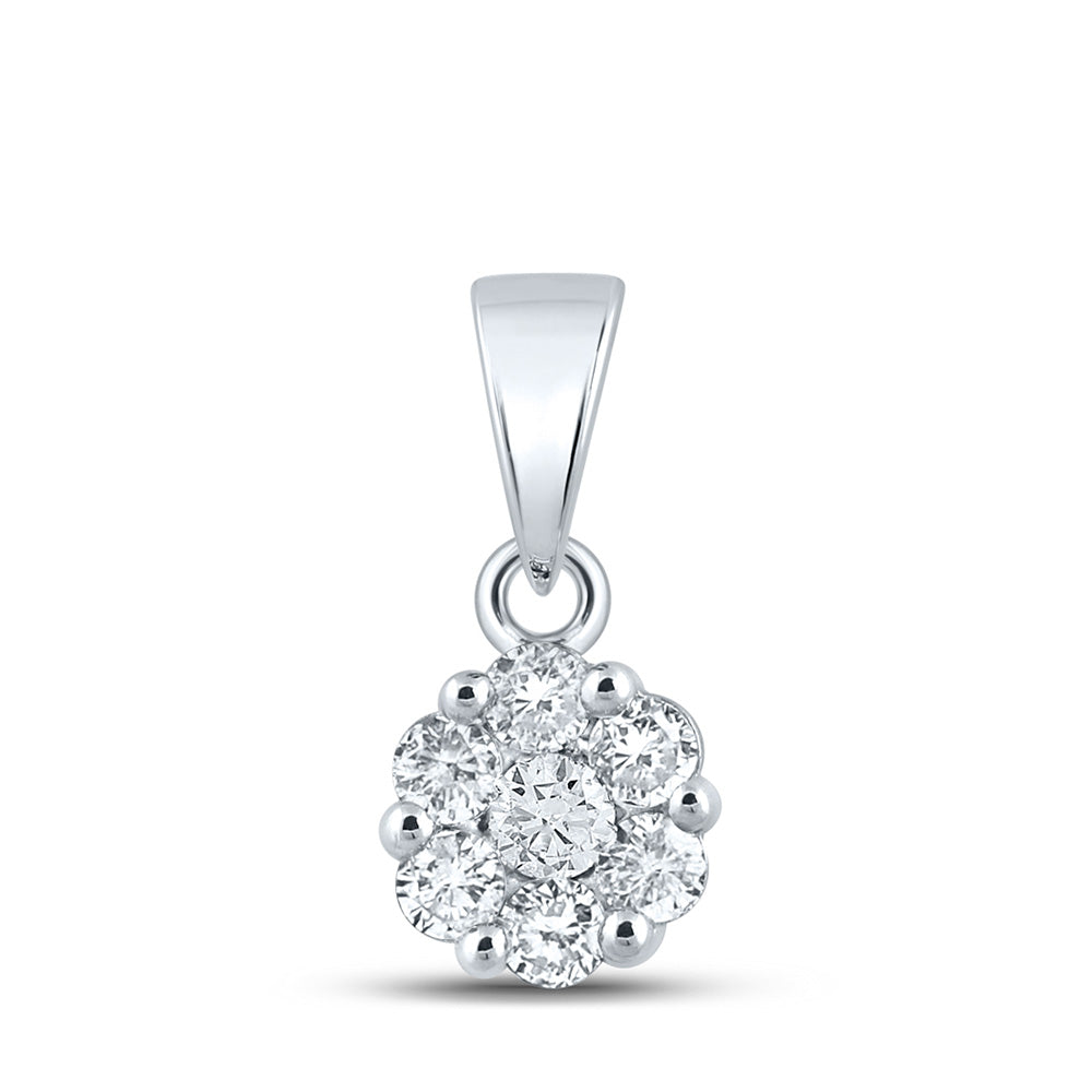 14K White Gold Womens Round Diamond Flower Cluster Pendant 3/4 Cttw