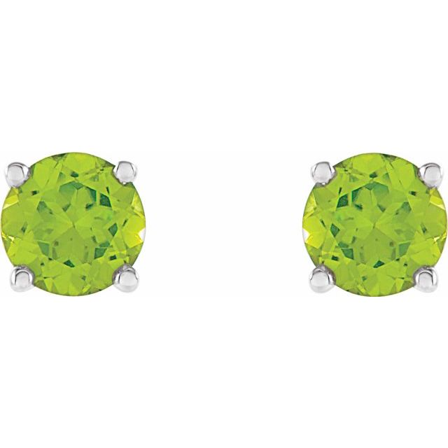 14K White Gold 5 Mm Round Friction Back Polished Natural Peridot Earrings