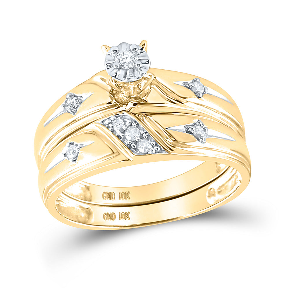 10K Yellow Gold His Hers Round Diamond Cross Matching Wedding Set 1/5 Cttw, Womens Size: 5-10, Mens Size: 7-13