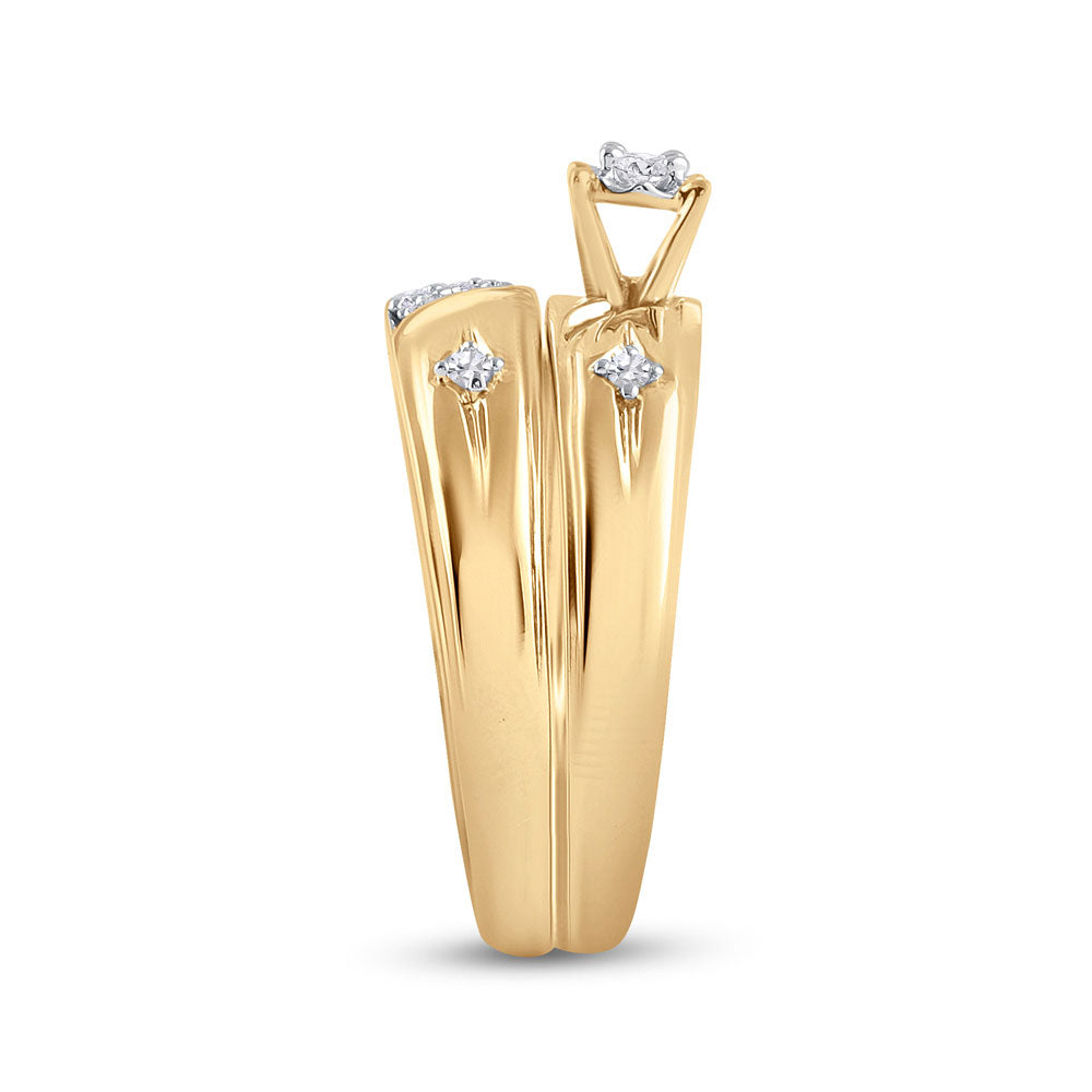 10K Yellow Gold His Hers Round Diamond Cross Matching Wedding Set 1/5 Cttw, Womens Size: 5-10, Mens Size: 7-13