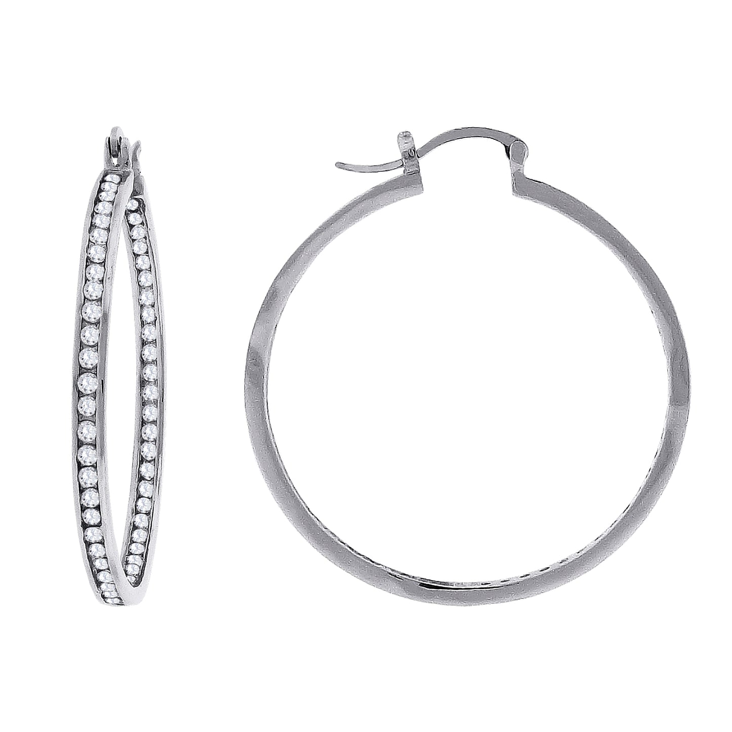 Sterling Silver Or Yellow-Tone Womens Cubic Zirconia Single Row Huggie Hoop Earrings