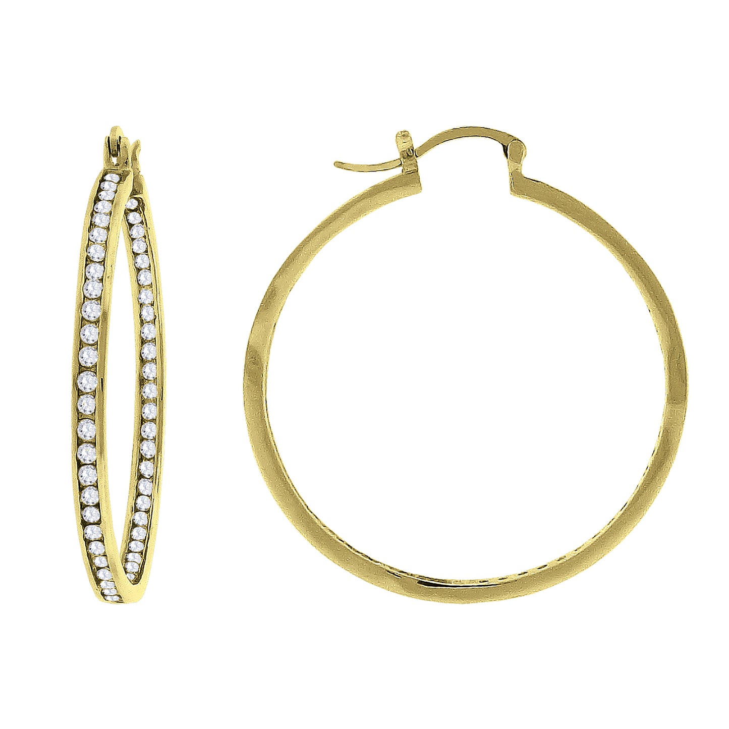 Sterling Silver Or Yellow-Tone Womens Cubic Zirconia Single Row Huggie Hoop Earrings