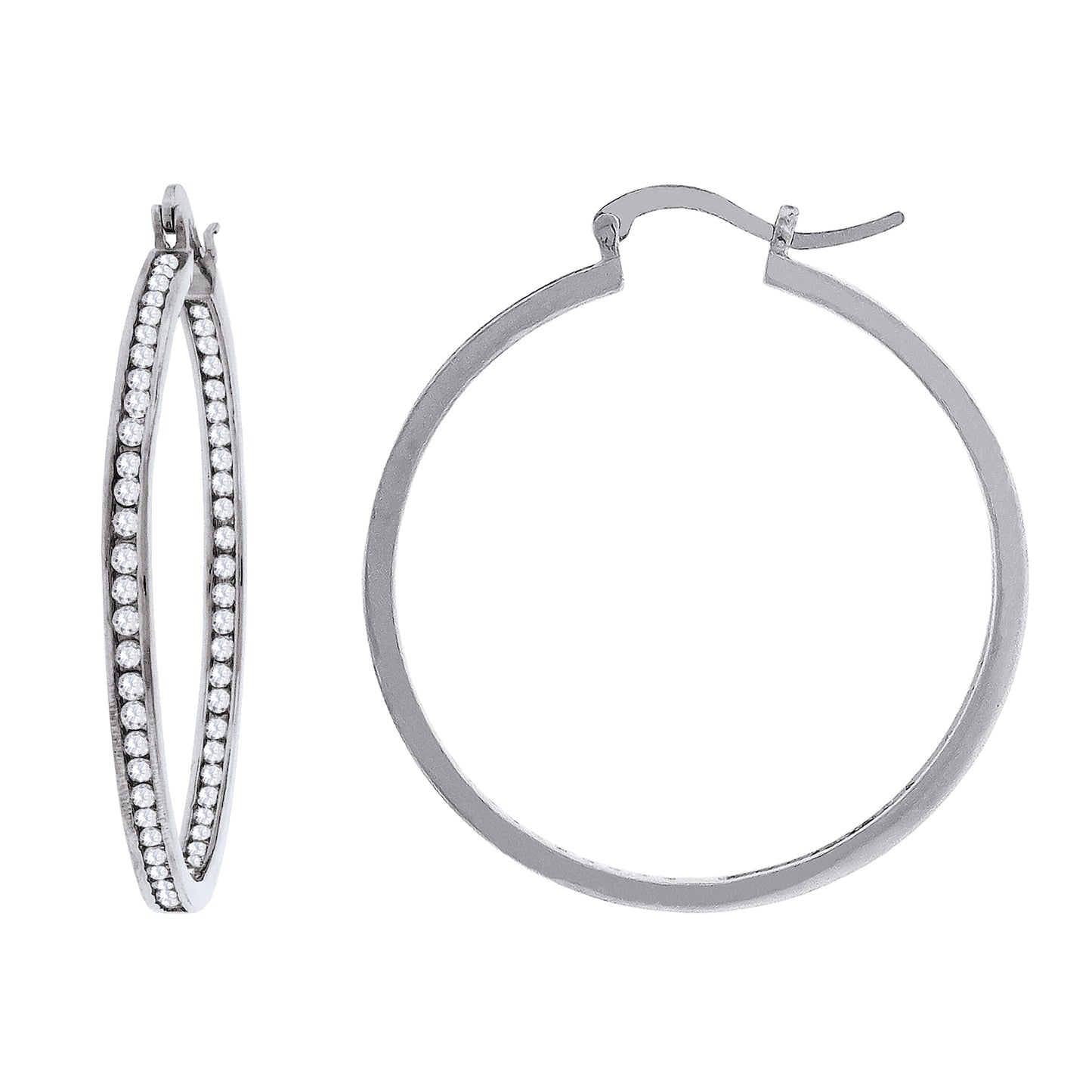 Sterling Silver Or Yellow-Tone Womens Cubic Zirconia Single Row Huggie Hoop Earrings