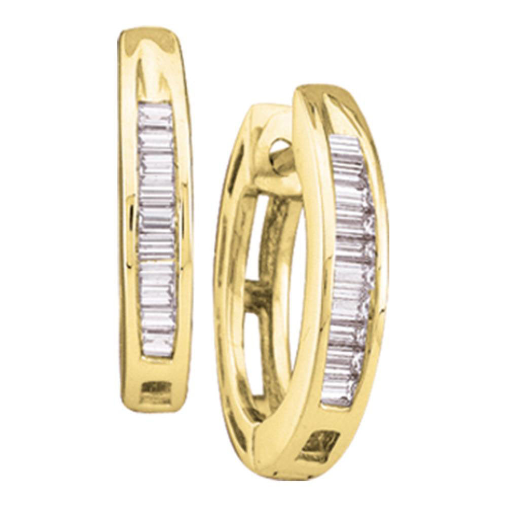 14K White Or Yellow Gold Womens Baguette Diamond Hoop Earrings