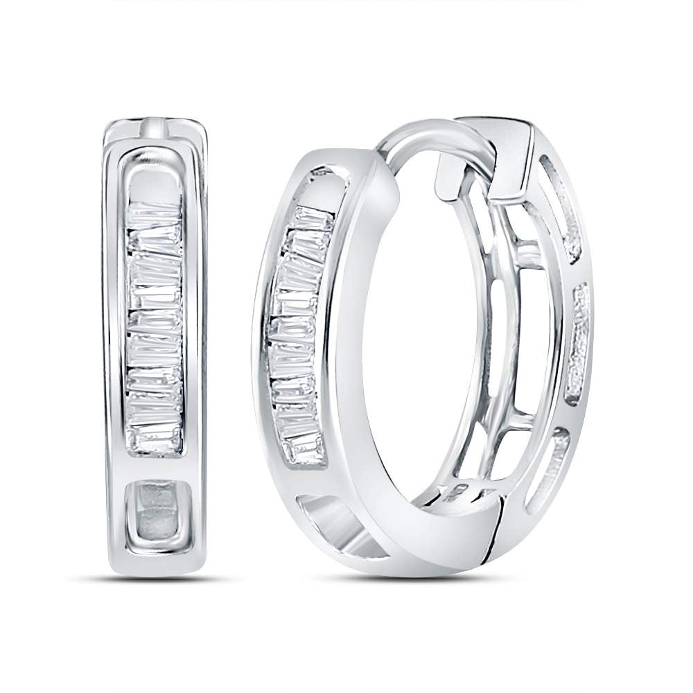 14K White Or Yellow Gold Womens Baguette Diamond Hoop Earrings