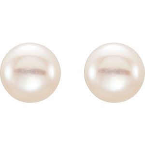 14K Yellow Gold Pearl Shape 5.0-6.0 Mm Freshwater White Cultured Pearl Earrings