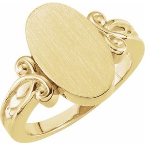 10K Yellow Gold Oval 15.2 X 9.2 Mm Brush Polished Signet Ring Size 6