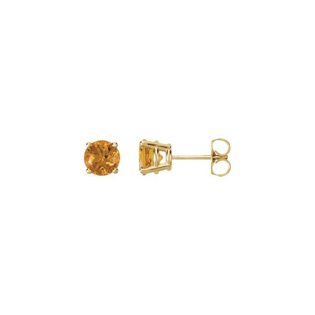 14K Yellow Gold 6 Mm Round Friction Back Polished Natural Citrine Earrings