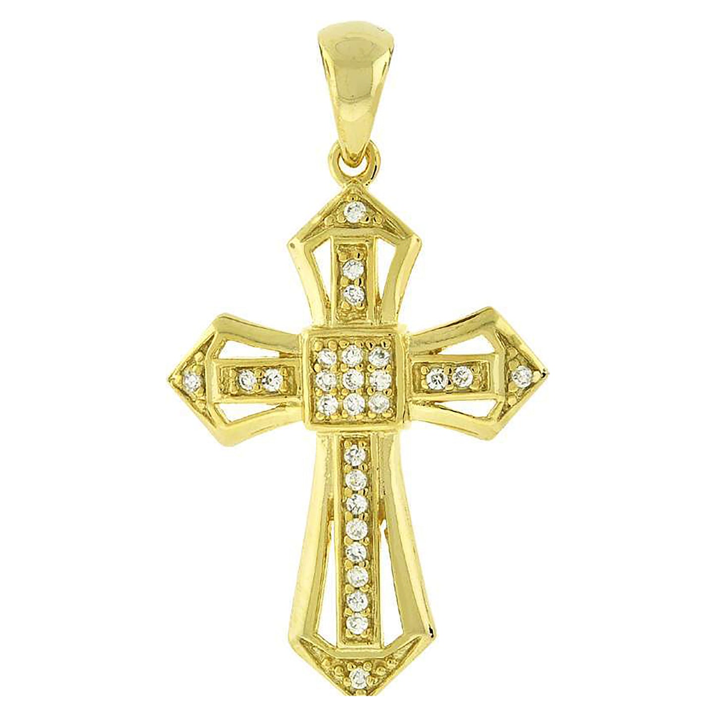 Sterling Silver Unisex Cubic Zirconia Cross Religious Charm Pendant