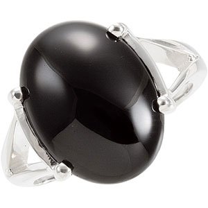 Sterling Silver Natural Black Onyx Oval 16 X 12 Mm Polished Natural Onyx Ring Size 7