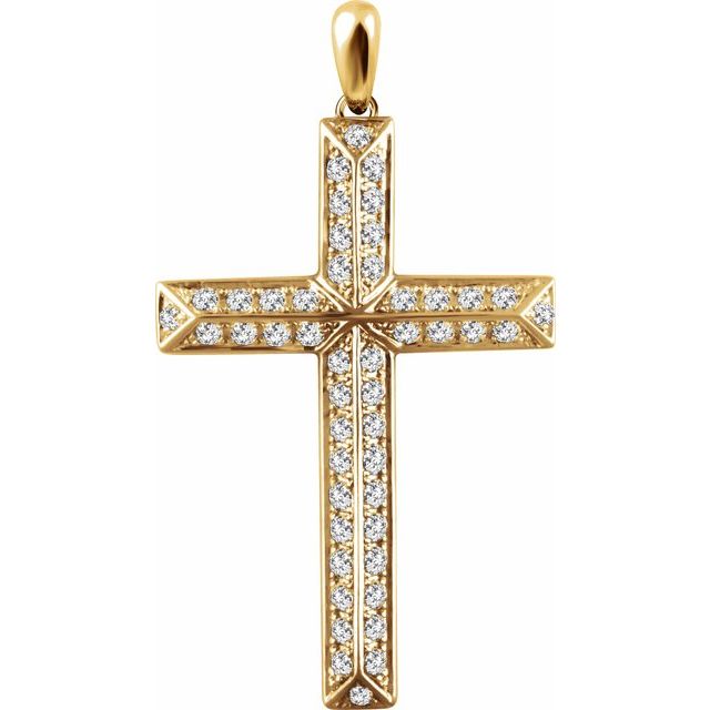 14K Yellow Gold Round I1, H+ Polished Natural Diamond Cross Pendant