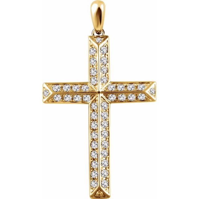 14K Yellow Gold Round I1, H+ Polished Natural Diamond Cross Pendant