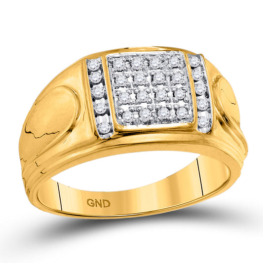 10K Yellow Gold Mens Round Diamond Square Cluster Ring 1/4 Cttw, Mens Size: 7-13
