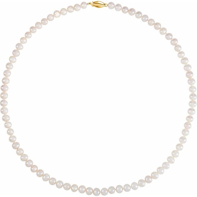 14K Yellow Gold 5.5-6.0 Mm 18 In Polished Cultured White Freshwater Pearl Necklace