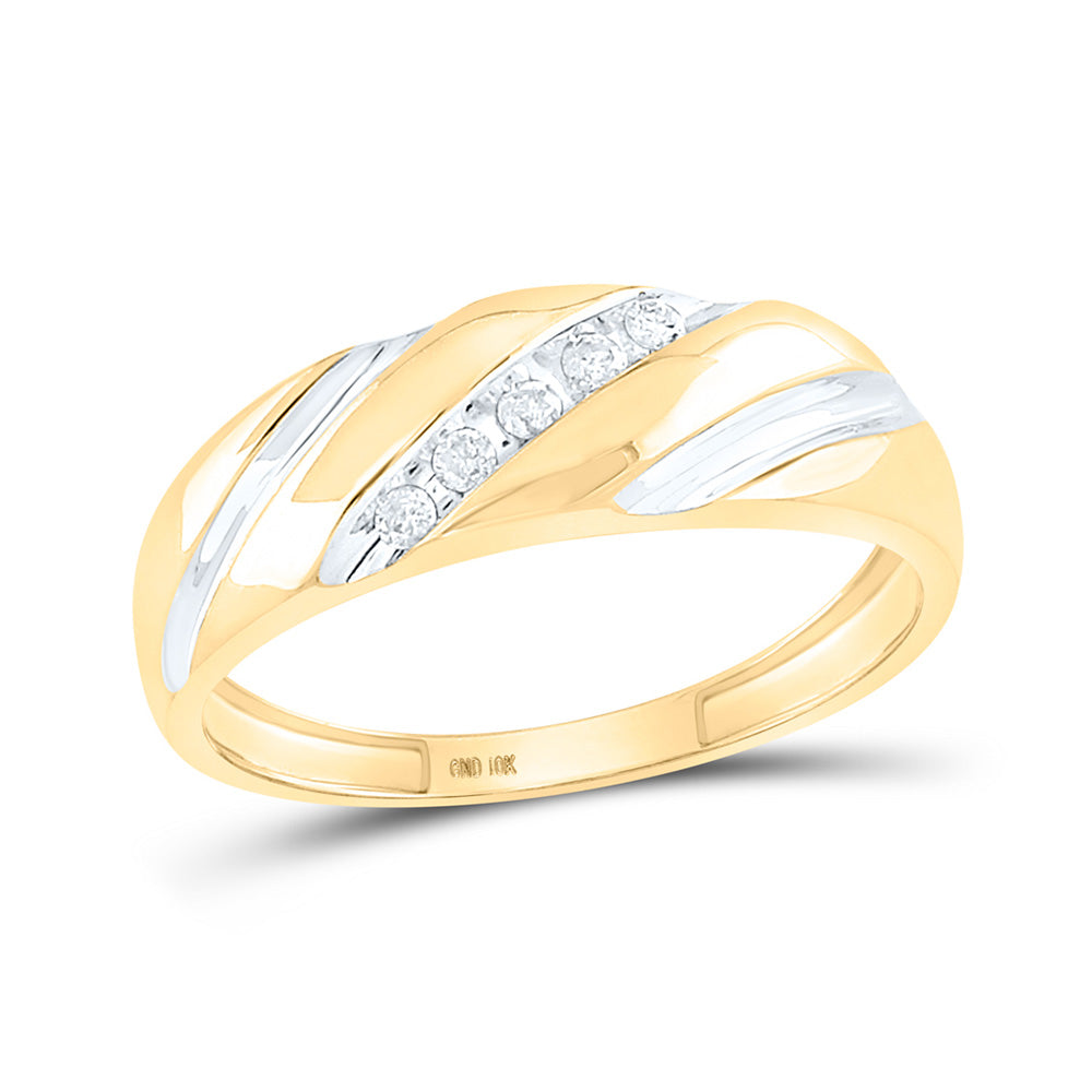 10K Yellow Gold Mens Round Diamond Wedding Band Ring 1/10 Cttw, Mens Size: 7-13