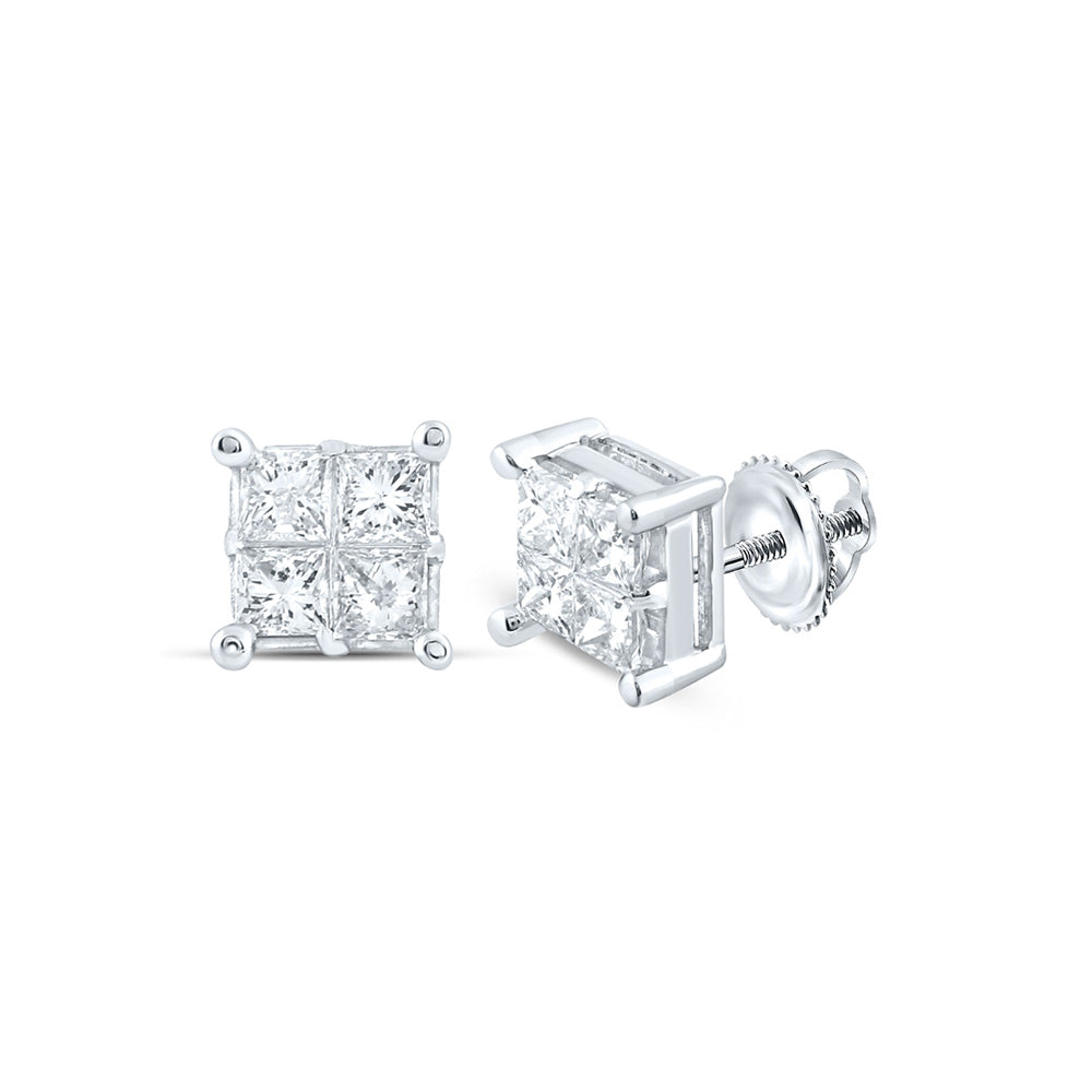 14K White Gold Womens Princess Diamond Square Earrings 1 Cttw, Length: 0.28 In, Width: 0.28 In