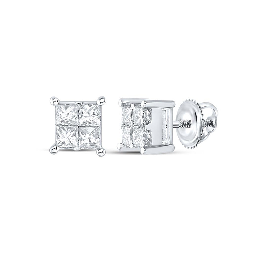 14K White Or Yellow Gold Womens Princess Diamond Square Earrings